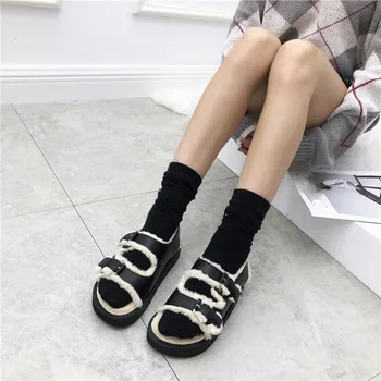 Wygodne buty dla kobiet beżowe sandały na obcasie letnie obcasy 2019 damskie klapki futro komfort blok czarny na zewnątrz damska wyprzedaż Koszulki