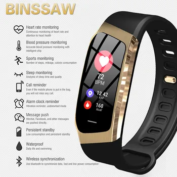 BINSSAW 2019 Smart Watch IP67 wodoodporny monitor pracy serca ciśnienie krwi Bluetooth Mężczyźni Kobiety Smartwatch dla systemu Android IOS telefon
