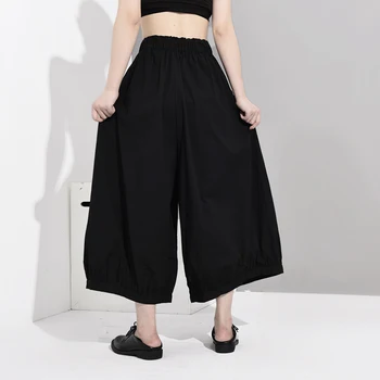 [EAM] wysoka elastyczna talia czarne plisowane długie spodnie na nogi nowe spodnie dla kobiet moda Tide wiosna jesień 2021 JX1000