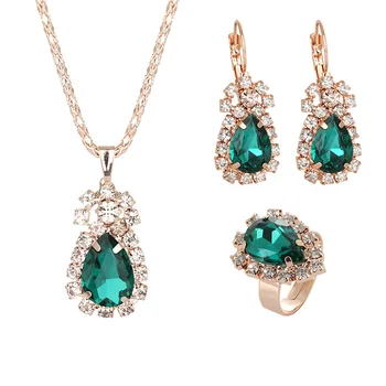 CBO10 kobiet biżuteria naszyjnik zestaw moda pierścień Kryształ naszyjnik kolczyki zestaw