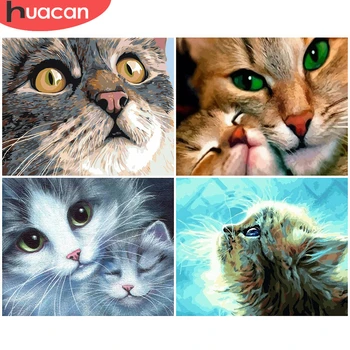 HUACAN Painting By Number Animal Drawing On Canvas DIY Pictures By Numbers Cat Kits Hand Painted Paintings Art Home Decor