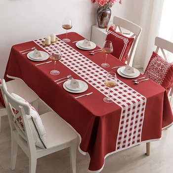 DUNXDECO obrus strona główna partia pokrywa stołu tkanina współczesna klasyczna czerwona komórka śnieg Flora druku wodoodporny kawowy sklep Stół mat