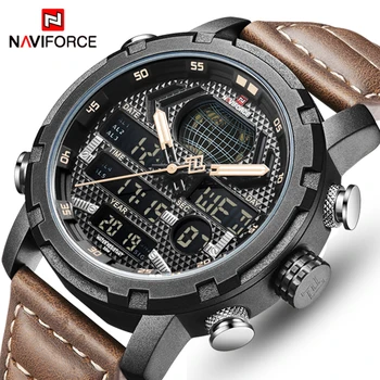 New NAVIFORCE New Men ' s Fashion Sport Watch męskie skórzane wodoodporne zegarki kwarcowe zegarki męskie data LED zegarek analogowy Relogio Masculino