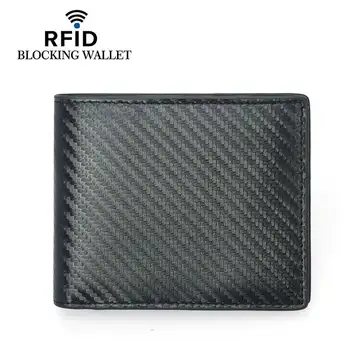 RFID blokujący portfel męski skóra naturalna włókna węglowego styl 3D wodoodporny portfel podwójny uchwyt karty portfel RFID ochrona