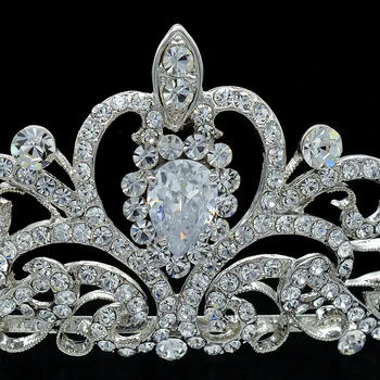 Przezroczyste prawdziwe austriackie kryształy rhinestone tiara Korony ślubne akcesoria do włosów panny młodej dekoracje ślubne JHA7762-1