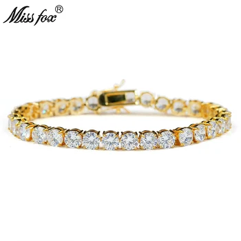 MISSFOX hip-hop męski kort bransoletka Tri-Color 6mm Men Luxury Brand Jewelry Big Diamond Copper Material 18K Gold Plated bransoletka