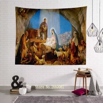 Nowy Chrystus narodziny chrześcijańskiego Jezusa gobelin wystrój domu ściany HD wiszące tkaniny krajobraz ściany sztuki dekoracji domu Szal TAB49