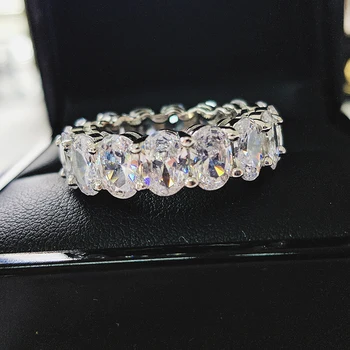 Luksus 925 srebro utorować instalację pełna owalny diament wieczność obrączka pierścionek zaręczynowy zestaw biżuterii hurtowych
