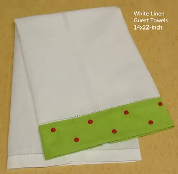 Zestaw 12 modnych gości / ręcznych ręczników z ciemnym zielonym obramowaniem i czerwonymi punktami świąteczne chusteczki ręcznik 14x22 cm