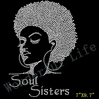 Darmowa dostawa 2 szt./lot Soul Sisters Afro girl Lady (Clear) Rhinestone Transferu Żelaza Motyw wzoru