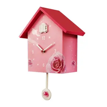 Kukułka zegar różowy 3D prosty zegar salon mody zegar Kukułka wiszące zegary 3d zegar ścienny drewniany zegar ścienny z tworzywa sztucznego