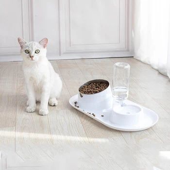 Biały kot pies miski z podstawą pojemnik ze stali nierdzewnej psy dozownik wody Butelka automatyczny karmnik dla zwierząt domowych karmienie dostaw rzeczy