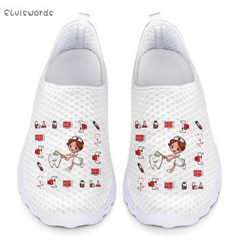 ELVISWORDS nowa moda kobiety mieszkania pielęgniarka dentysta druku śliczne białe buty do biegania dla pań dziewczyny lekkie buty Zapatos Mujer