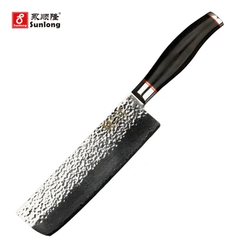Sunlong Nakiri 6.5 inch Usuba japoński młotek Adamaszek stal mięsa Tasak warzywne noże naturalny heban drewniany uchwyt