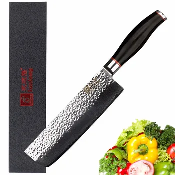 Sunlong Nakiri 6.5 inch Usuba japoński młotek Adamaszek stal mięsa Tasak warzywne noże naturalny heban drewniany uchwyt