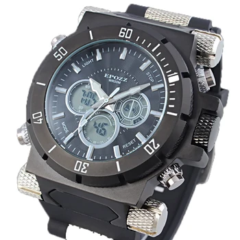 EPOZZ Super heavy 197 G analogowo-cyfrowy podwójny wyświetlacz czasu zegarki męskie najlepszy marka luksusowych mężczyzna zegarka gumowy pasek Relogio masculino
