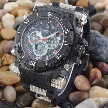 EPOZZ Super heavy 197 G analogowo-cyfrowy podwójny wyświetlacz czasu zegarki męskie najlepszy marka luksusowych mężczyzna zegarka gumowy pasek Relogio masculino