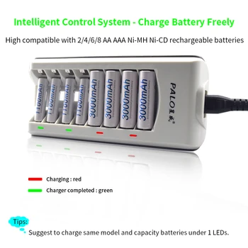 PALO 8 gniazd AAA AA ładowarki LED Light Smart battery Charger NI-MH NI-CD aa aaa ładowarki US EU, UK, AU Plug Quick Charger