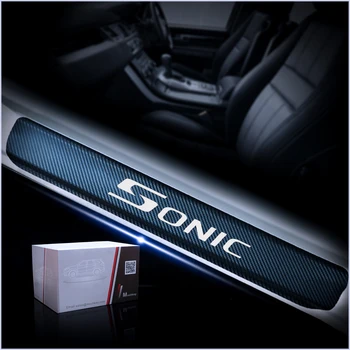 Motoryzacja próg nakładka dla Chevrolet SONIC Door Step Protectors 4D Carbon fiber winylowa naklejka części samochodowe akcesoria samochodowe 4szt