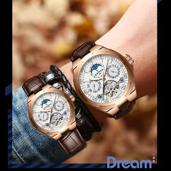 KINYUED klasyczne męskie zegarki automatyczne zegarek mechaniczny tourbillon zegarek skóra naturalna wodoodporna wojskowe retro zegarek