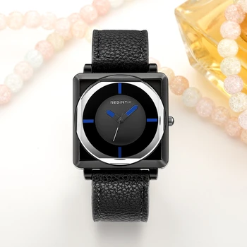 REBIRTH Top Brand Square Women Bracelet Watch kontraktowe skórzane kryształowe zegarek kobieca sukienka damska zegarek kwarcowy