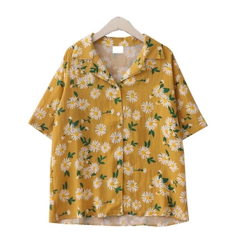 Harajuku Style Holiday Small Daisy Print Suit Collar Shirt Women 2020 New Summer Loose Short Sleeve Top Fashion Casual Women