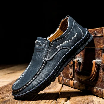 DM393 skóra naturalna buty Męskie wygodne gwint obuwie wysokiej jakości skóry wołowej skóry męskie mieszkania plus rozmiar 39-48 buty dla mężczyzn