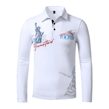 Nowa Bawełniana Koszulka Polo Z Długim Rękawem Męska Korea Moda Statua Wolności Druku Haft Pełny Jersey Męskie Koszulki Polo, Bluzki, Koszulki