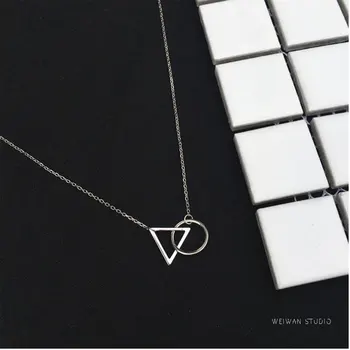 ANENJERY 925 srebro próby minimalistyczny Trójkąt koło naszyjnik obojczyk łańcuch naszyjnik kobieta prezent S-N190
