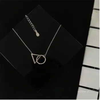 ANENJERY 925 srebro próby minimalistyczny Trójkąt koło naszyjnik obojczyk łańcuch naszyjnik kobieta prezent S-N190