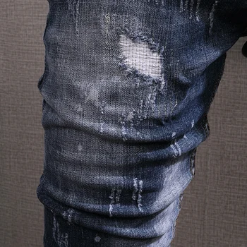 Amerykańska Uliczna Moda Dżinsy Męskie Wysokiej Jakości Elastyczny Slim Fit Podarte Dżinsy Mężczyźni Drukowane Markowe Spodnie Hip Hop Dżinsy Homme