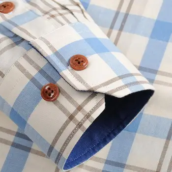 Dla mężczyzn bawełny, z długim rękawem kontrastowe w kratę koszula w kratę bez kieszeni design casual standardowa lądowanie guziki w dół flanelowe koszule