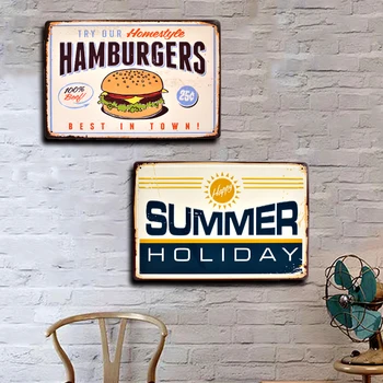 Rocznika 3D wypukłe grill jedzenie metalowy szyld retro zwierząt metalu ściany sztuki malarstwa blaszany płyta tablice sklep surf beach bar wystrój domu