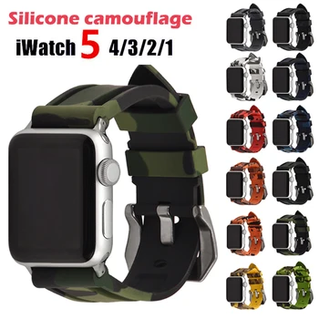 Kamuflaż pasek silikonowy dla Apple Watch 5 4 Band 44 mm 40 mm Sportowy pasek do zegarków bransoletka do Mc Band 38 mm 42 mm Series 5 4 3 2