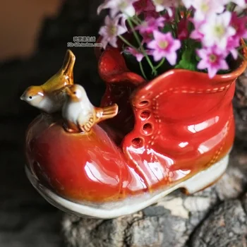 Ceramiczne wazony kwiatowe dekoracyjne soczyste wazony wazony do centralnych części do wesela kształt buta porcelanowa figurka uchwyt uchwyty