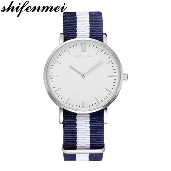 Shifenmei S1075N męskie /damskie zegarki Ultra thin Japan movt bransoletka wodoodporny minimalistyczny nylon slim zegarek damski zegarek