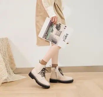 Buty Damskie 2020 naturalna skóra damskie botki sznurowane biały zimowa damska buty antypoślizgowe dziewczyna buty Martin