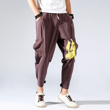 2021 Harajuku spodnie męskie bawełniane, lniane codzienne spodnie Męskie vintage hip-hop ulica odzież Jogger spodnie spodnie plus rozmiar 5XL