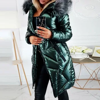 Bawełniana bawełnianą wyściółką kurtka czarne kobiety stałe kaptur futrzany ciepły płaszcz zimowy plus rozmiar S-5XL biurowe panie retro przyczynowe temat parki kurtki