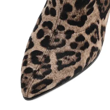 Taoffen Kobiety Nad Kolanem Buty Moda Wysoki Obcas Zimowe Buty Damskie Sexy Leopard Długi Butów Lady Meble Buty Rozmiar 34-43
