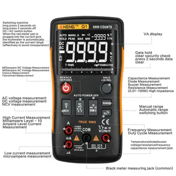 ANENG Q1 True-RMS Digital przycisk multimetr 9999 czasu z analogowym bar