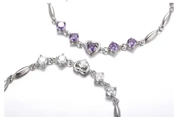 Everoyal Luxury Crystal Heart Fioletowe Bransoletki Dla Kobiet Biżuteria Modna Srebrna Bransoletka Próby 925 Akcesoria Dla Dziewczyn Urok Pani Bijou