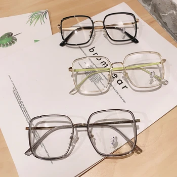Modne oprawki okularowe klasyczne kwadratowe damskie metalowe optyczne, okulary komputerowe anty niebieskie punkty świetlne męskie oprawki okularowe retro