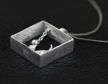 925 srebro kwadratowy kot naszyjniki i wisiorki dla kobiet wysokiej jakości srebra-biżuteria
