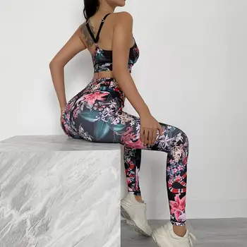 Drukowanie kwiatowy jogging zestaw dla kobiet siłownia odzież sportowa Wysoka Talia fitness spodnie treningu jogi jogging fitness stroje