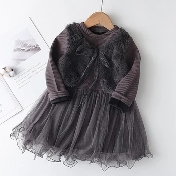 Keelorn Girls Clothing Set 2020 eleganckie dziewczyny Wiosna Zima nową netto płaszcz 3szt zapach kamizelka sukienka+kurtka+torba stroje dziewczyny zestawy