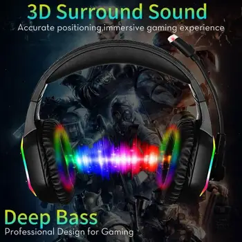 TWS Led RGB Light gier słuchawki regulowany bas stereo gracz nad uchem przewodowy zestaw słuchawkowy z mikrofonem do PC laptopa PS4, Xbox One