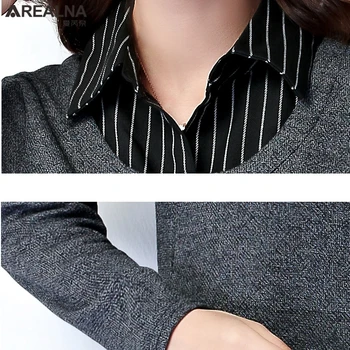 Koszulka Femme Vintage damska bluzka koszula jesień koreański styl 5XL rozmiar plus estetyczny лоскутный top z długim rękawem dla kobiet