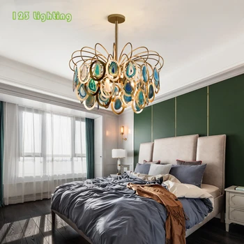 Naturalny agat lobby LED lampa wisząca Salon Sypialnia led żyrandol złoty metal loft wisząca Nordic Luminaire Home Deco