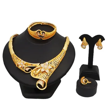 Дубайские złota biżuteria moda naszyjnik wykwintne duże zestawy biżuterii Afryki ślub panna młoda akcesoria